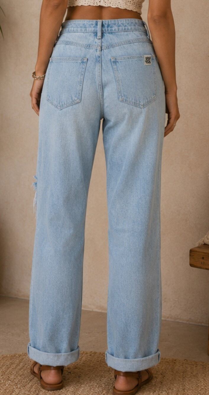 Lucy & Yak Organic Cotton Ripped Knee Jeans Light Wash High Rise Women’s W28 L